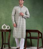 Men olive viscose rayon abstract embroidered straight kurta