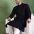 Men black viscose rayon solid embroidered straight kurta
