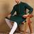 Men green viscose rayon solid embroidered straight kurta