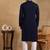 Men navy blue viscose rayon solid embroidered straight kurta