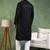Men black viscose rayon solid embroidered straight kurta