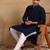 Men navy blue viscose rayon solid embroidered straight kurta