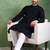 Men black viscose rayon solid embroidered straight kurta