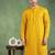 Men mustard viscose rayon solid embroidered straight kurta