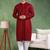 Men maroon viscose rayon solid embroidered straight kurta