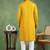 Men mustard viscose rayon solid embroidered straight kurta