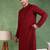 Men maroon viscose rayon solid embroidered straight kurta