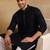 Men navy blue viscose rayon solid embroidered straight kurta