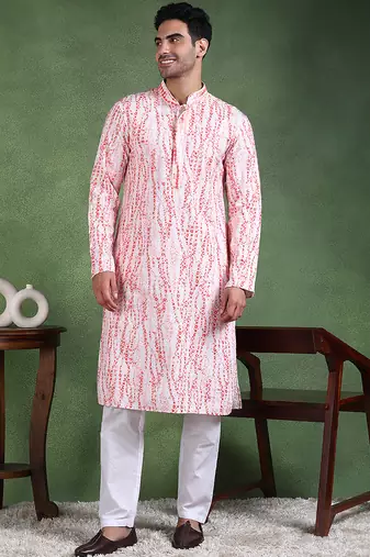 Men red viscose rayon solid dyed straight kurta