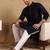 Men navy blue viscose rayon solid embroidered straight kurta