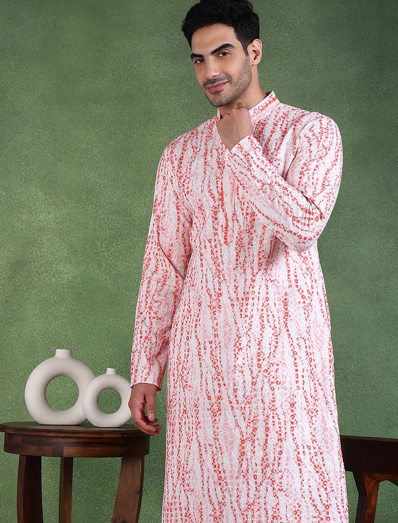 Men red viscose rayon solid dyed straight kurta