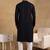 Men navy blue viscose rayon solid embroidered straight kurta