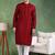 Men maroon viscose rayon solid embroidered straight kurta