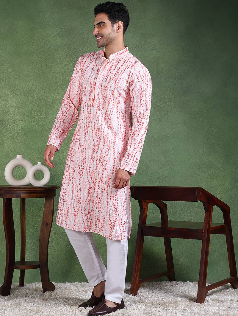 Men red viscose rayon solid dyed straight kurta