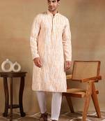 Men orange viscose rayon floral printed straight kurta