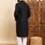 Mens black viscose rayon solid embroidered ethnic straight sequins kurta
