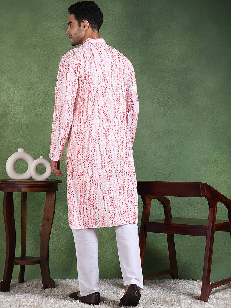 Men red viscose rayon solid dyed straight kurta