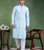 Men blue viscose rayon solid embroidered straight kurta