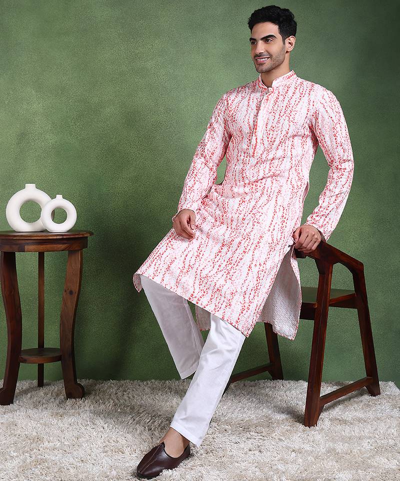 Men red viscose rayon solid dyed straight kurta