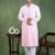 Men peach viscose rayon solid embroidered straight kurta