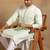 Men green viscose rayon solid embroidered straight kurta