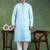 Men turquoise blue viscose rayon solid embroidered straight kurta