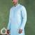 Men turquoise blue viscose rayon solid embroidered straight kurta