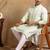 Men green viscose rayon solid embroidered straight kurta