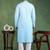 Men turquoise blue viscose rayon solid embroidered straight kurta