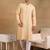 Men beige viscose rayon solid embroidered straight kurta
