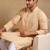 Men beige viscose rayon solid embroidered straight kurta