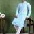 Men turquoise blue viscose rayon solid embroidered straight kurta
