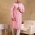 Men pink viscose rayon solid embroidered straight kurta