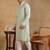 Men green viscose rayon solid embroidered straight kurta