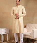 Men nude viscose rayon solid embroidered straight kurta