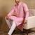 Men pink viscose rayon solid embroidered straight kurta