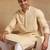 Men yellow viscose rayon solid embroidered straight kurta