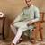 Men green viscose rayon solid embroidered straight kurta