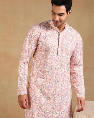 men peach viscose rayon kurta with embroidery 2