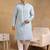 Men blue viscose rayon solid embroidered straight kurta