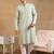 Men green viscose rayon solid embroidered straight kurta
