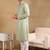 Men green viscose rayon solid embroidered straight kurta