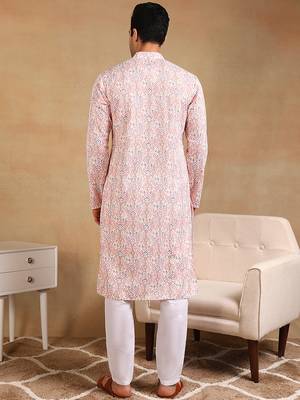 men peach viscose rayon kurta with embroidery 4