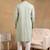 Men green viscose rayon solid embroidered straight kurta