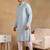 Men blue viscose rayon solid embroidered straight kurta