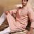 Men peach viscose rayon solid embroidered straight kurta