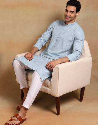 blue viscose rayon straight kurta with embroidered detail 5