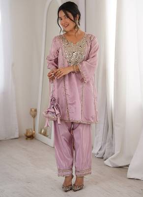 Pink h o fabric real mirror work co-ord set 1