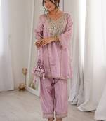 Pink h o fabric real mirror work co-ord set