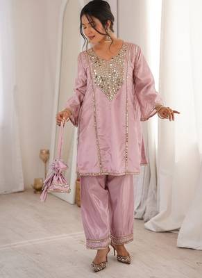 Pink h o fabric real mirror work co-ord set 2